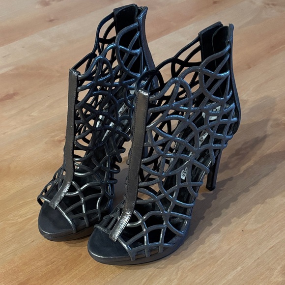 Vera Wang Shoes - Vera Wang Metallic Gunmetal Cage High-Heel Sandals